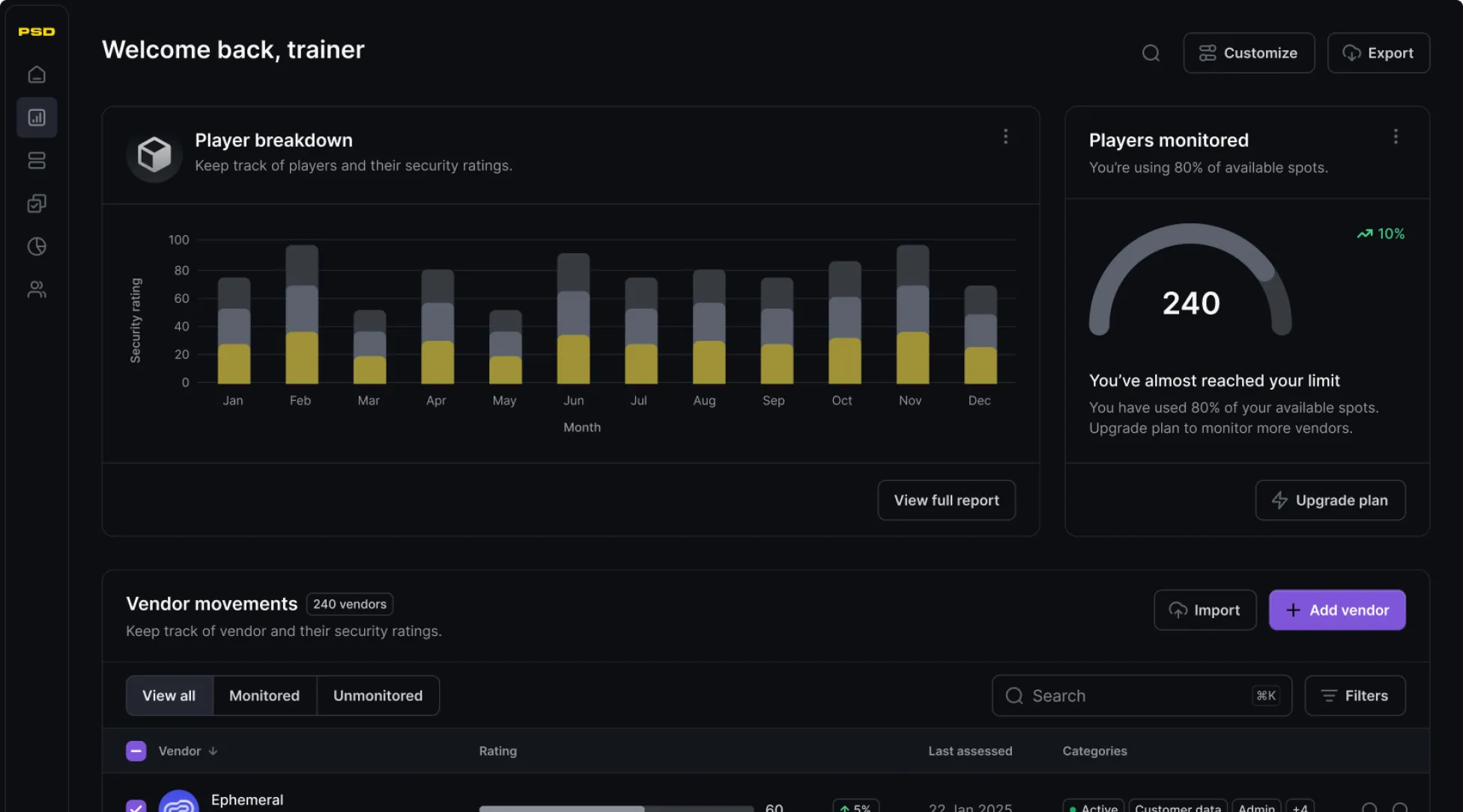 A screenshot of the PSD application